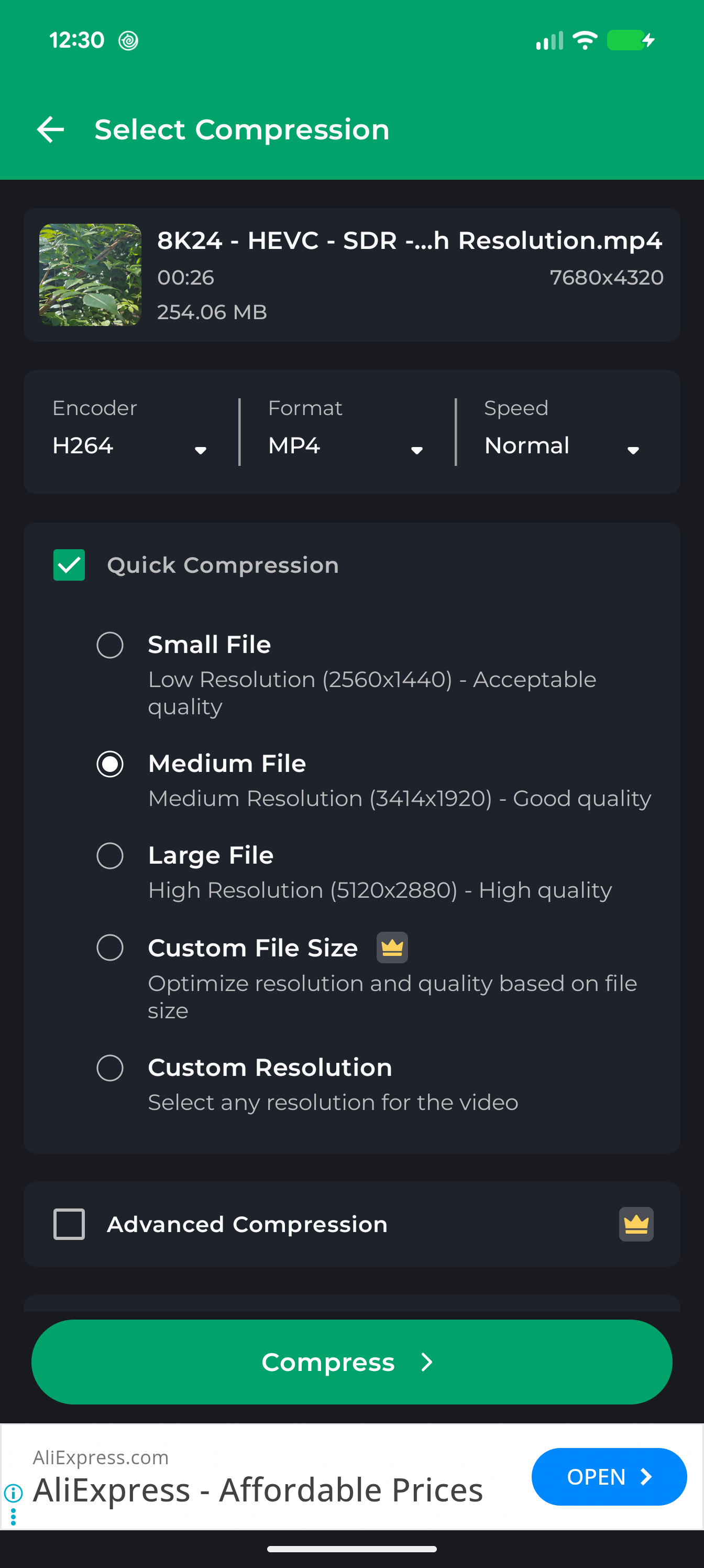 Compress Video - Size Reducer UI Screenshot