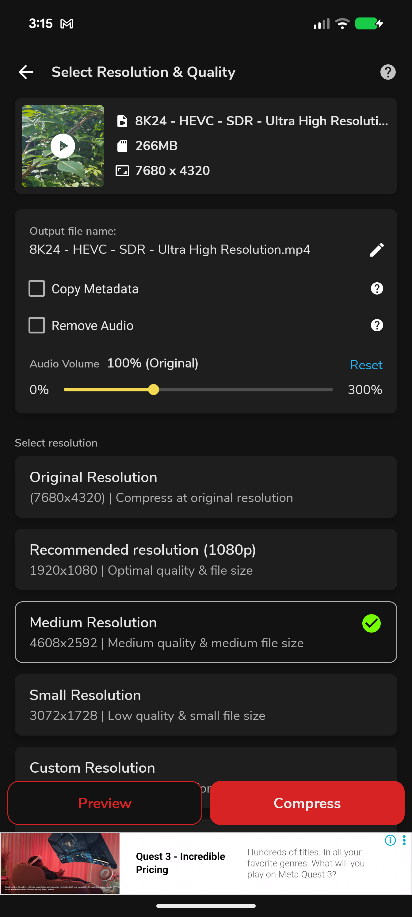 Proton Video Compressor - Reduce Size UI Screenshot