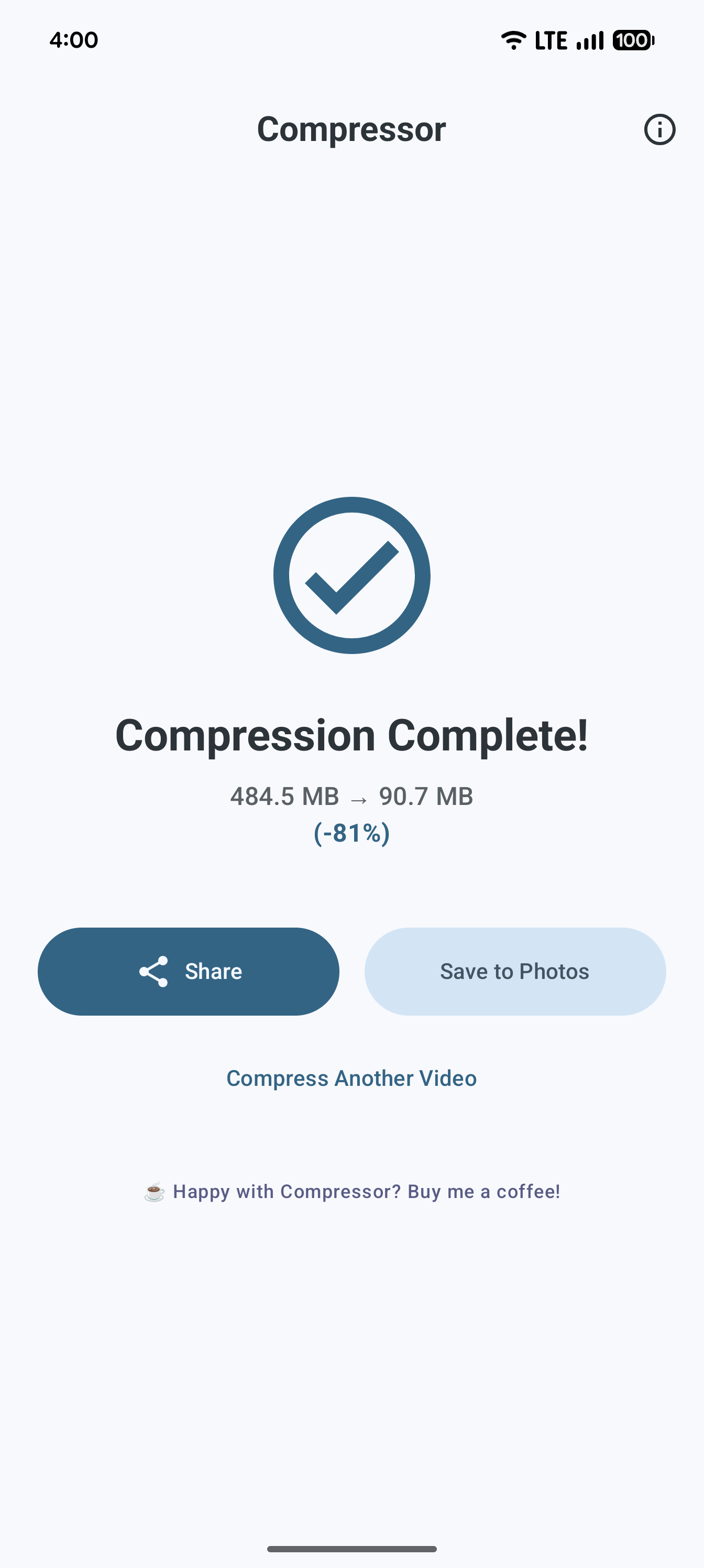 Compressor share or save completion panel